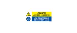 Peligro Liquidos Corrosivos Uso Obligatorio de Guantes y Gafas